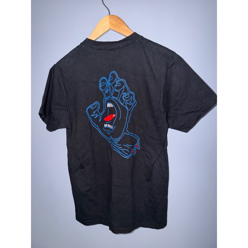 Santa Cruz Screaming Hand Blue Outline Black Graphic T-Shirt Mens Small S